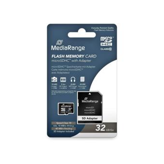 Card de memorie microSDHC MediaRange 32 GB Clasa 10 cu adaptor SD