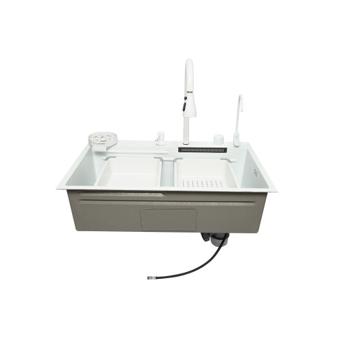 Chiuveta bucatarie otel inoxidabil cu doua baterii, functie cascada, spalator pahare, dozator sapun, scurgator, tava, tocator si accesorii scurgere incluse, 75x46x23.5cm Cod: DISPK13
