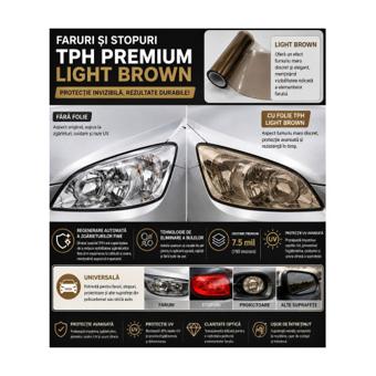 Folie protectie faruri si stopuri TPH Premium Light Brown cu regenerare 60cm x 60cm Cod: TH011