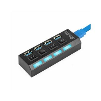 Hub USB multiplu 4 porturi USB 2.0 High Speed cu intrerupator LED si alimentare DC