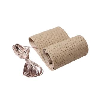 Husa volan auto M 38 cm piele perforata premium cu ac si ata bej Cod: LUXFST01