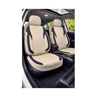Huse scaune auto universale Premium fractionate fata spate bej cu negru compatibile dimensiuni standard Cod: HNG1101-3