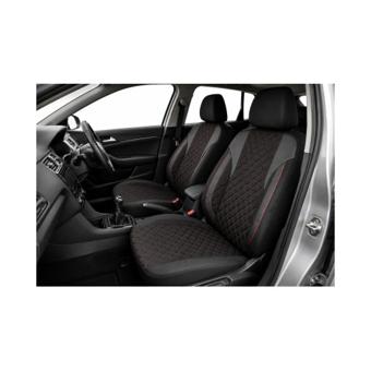 Huse auto universale Premium fractionate fata spate negre cu cusaturi rosii compatibile dimensiuni standard Cod: HNG1101-4