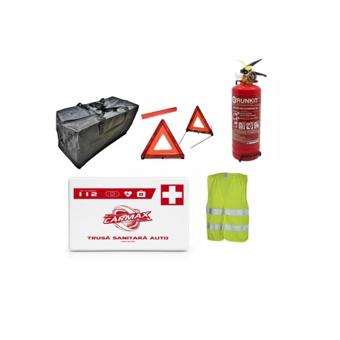 Kit siguranta auto complet trusa cutie alba 2 triunghiuri vesta geanta stingator cu manometru  Runkit
