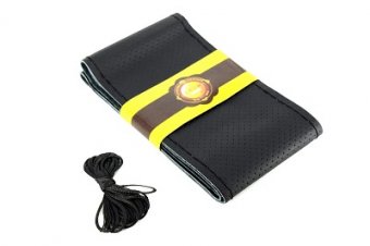 Husa volan LUX FST01 cu ac si ata piele cu gaurele marime: L Culoare: negru - PREMIUM