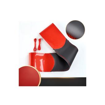 Husa volan cu ac si ata din piele cu gaurele marime M, culoare rosu+carbon si cusatura rosie  PREMIUM Cod: LUXFST02