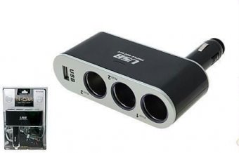 Prelungitor priza 3 cai auto si 1 USB WF005