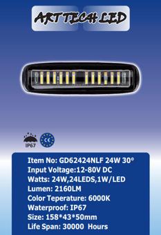 Proiector LED GD62424NLF 24W 30° 12-24V  lumina alba + portocalie si functie stroboscopica