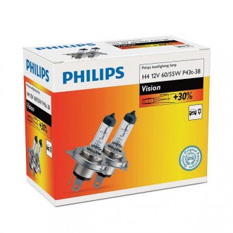 SET 2 BECURI FAR H4 P43t 60/55W 12V VISION PHILIPS