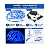 Banda led neon decorativ albastru 5 m 12V cu alimentator 220V inclus Cod: MIV