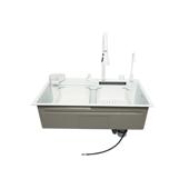 Chiuveta bucatarie otel inoxidabil cu doua baterii, functie cascada, spalator pahare, dozator sapun, scurgator, tava, tocator si accesorii scurgere incluse, 75x46x23.5cm Cod: DISPK13