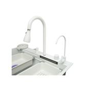 Chiuveta bucatarie otel inoxidabil cu doua baterii, functie cascada, spalator pahare, dozator sapun, scurgator, tava, tocator si accesorii scurgere incluse, 75x46x23.5cm Cod: DISPK13