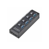 Hub USB multiplu 4 porturi USB 2.0 High Speed cu intrerupator LED si alimentare DC