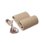 Husa volan auto  M 38 cm piele perforata premium cu ac si ata bej  Cod: LUXFST01