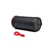 Husa volan cu ac si ata piele cu gaurele marime 2XL 45cm latime 11.5cm negru cusatura rosie Premium  Cod: LUXFST01