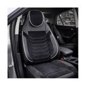 Huse auto universale fractionate Premium cu tetiera fata incorporata negru cu cusatura alba Cod: HNG-C509-1