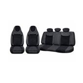 Huse auto universale fractionate Premium cu tetiera fata incorporata negru cu cusatura alba Cod: HNG-C509-1