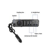 Invertor auto 12V 220V 200W port USB Type-C protectii multiple Cod: FS-1666