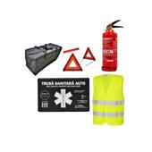 Kit siguranta auto complet trusa cutie neagra ART omologata RAR 2 triunghiuri vesta geanta stingator Runkit