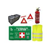 Kit siguranta auto complet trusa cutie verde omologata RAR 2 triunghiuri vesta geanta stingator Runkit
