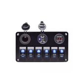 Panou cu voltmetru, USB, priză 12V și 6 întrerupătoare Cod: SP10