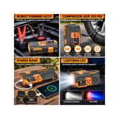 Robot pornire auto cu compresor aer digital 150 PSI 12V 120W baterie 8000 mAh Power Bank lanterna LED Cod: BK00439