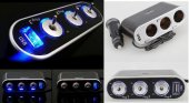 Prelungitor priza 3 cai auto si 1 USB Tensiune: 12 / 24V.